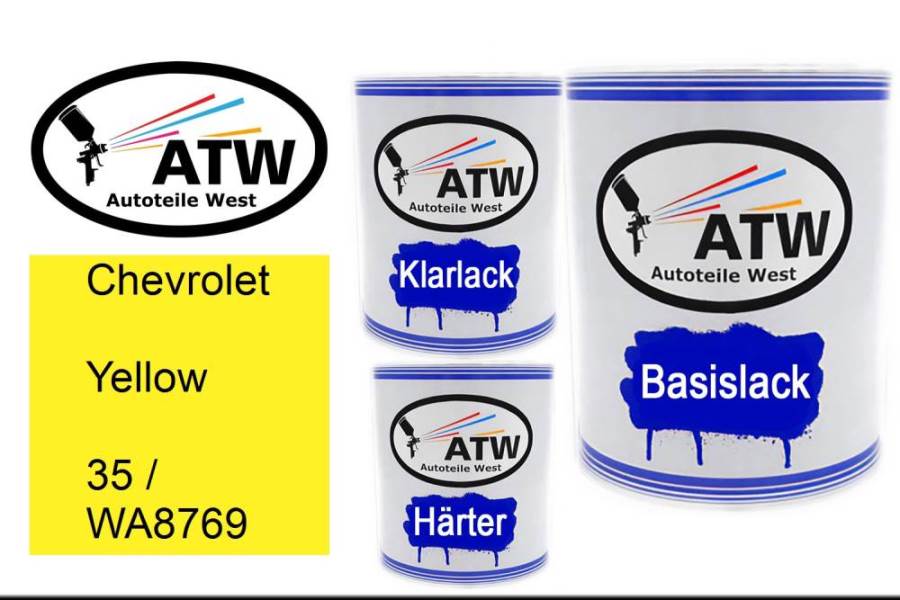 Chevrolet, Yellow, 35 / WA8769: 1L Lackdose + 1L Klarlack + 500ml Härter - Set, von ATW Autoteile West.